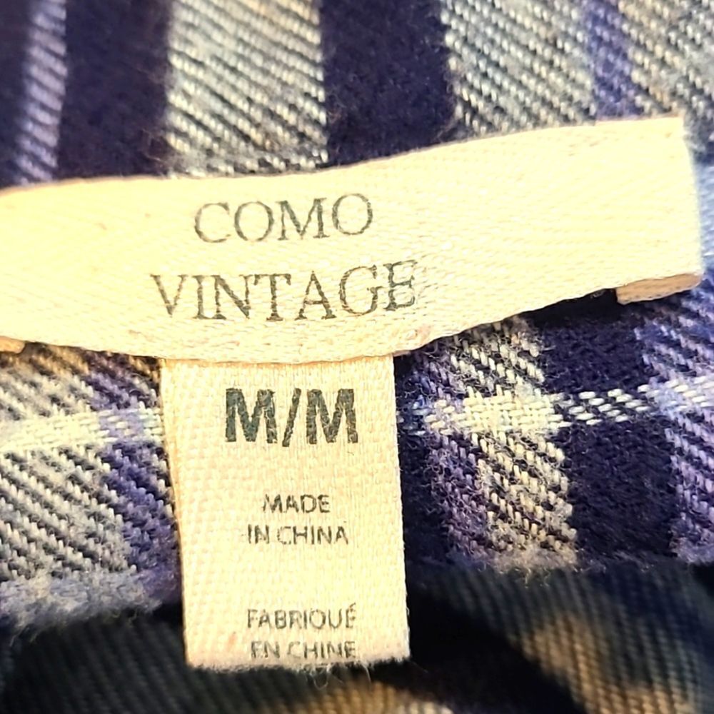 Como Vintage Navy Blue & White Plaid Buttondown Shirt, Size Medium - Picture 8 of 9